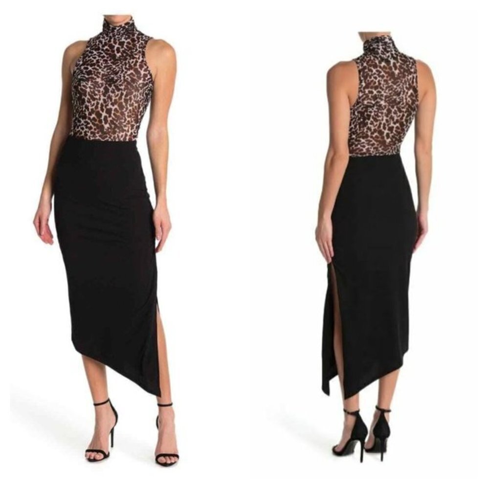 NEW AFRM Plus 1X Asymmetrical Ribbed Knit High-Low Straight Skirt Slit in Black